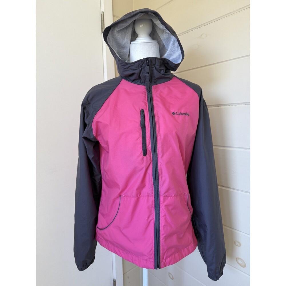 Columbia Pink Grey Windbreaker Jacket Girls 18/20 Medium Lightweight Outerwear